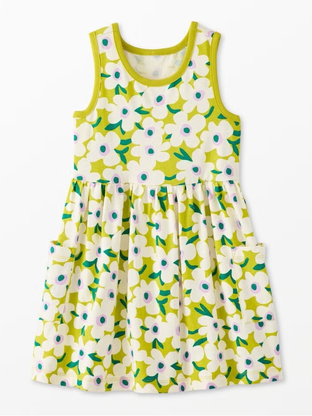 Hanna Andersson Girls' Floral Tank Swing Dress - Lime Green White Pockets
